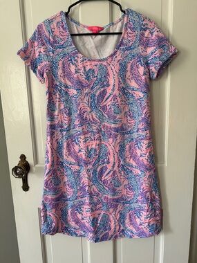 Lilly Pulitzer Pink & Blue Paisley Scoop-Neck Mini Dress